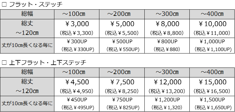 カフェカーテン価格表
